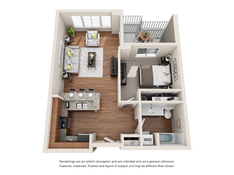 Floor plan for 1 bed, 1 bath, 660 sqft